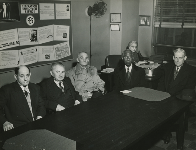 Meeting of the Job Finding Club for senior citizens, 1949 (fegs046)